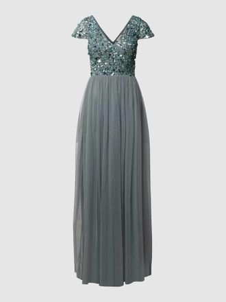 Lace & Beads Abendkleid in Maxil&auml;nge mit Paillettenbesatz in Dunkelgrau, Gr&ouml;&szlig;e XXS