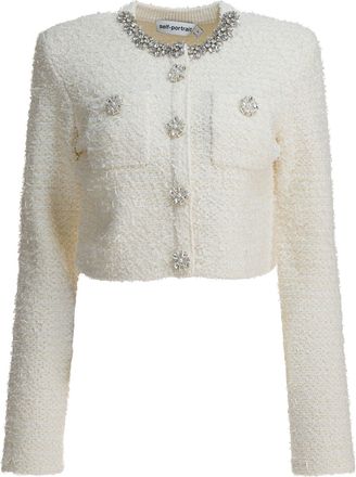 Self Portrait Embellished Wool-Blend Cardigan Knitwear Beige-Donna