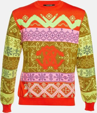 Roberto Cavalli Orange Logo Geometric Jacquard Knit Sweater