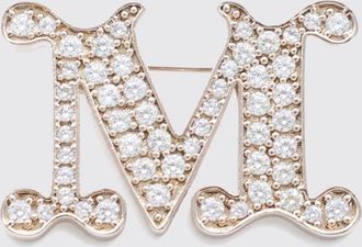Max Mara Facella Crystal Monogram Brooch in Metal