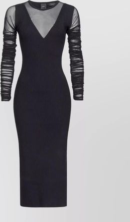 Pinko v-neckline fitted silhouette midi length sheer ruched
