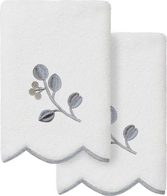 Linum Home Textiles 100% Turkish Cotton Wild Branch Scallop 2Pc Embellished Fingertip Towel Set