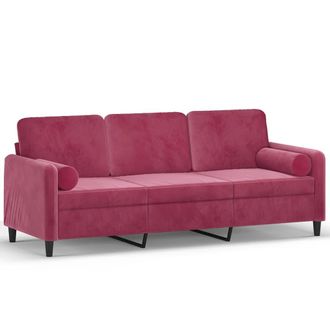 vidaXL Vidaxl - Sof&aacute; De 3 Plazas Con Cojines Terciopelo Rojo Tinto 180 Cm