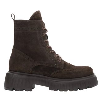 Estro & Luminara Premium Italiaanse Velours Enkellaarzen met Folk Perforaties - Dames - Schoenen - Bruin - Maat: 40 EU Velours