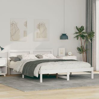 Berkfield Home with LED Strip Lights with Headboard White 150 x 200 cm Solid pine wood