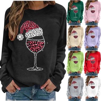 Generic Womens Merry Christmas Cute Printed Crew Neck Ladies Sweatshirt Loose Plus Size Top Funny Novelty Casual Pullover Evening Womens Christmas Graphic Lon