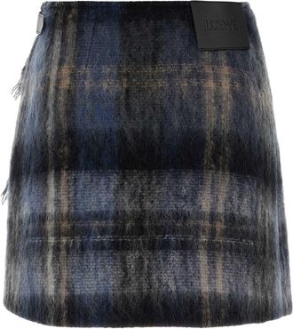 Loewe Womens Mohair Blend With Fringe Detail Skirt Blue Wool Nylon