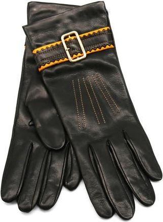 Portolano Buckle Leather Gloves in Black/Gold Yellow at Nordstrom Rack, Size 7.5