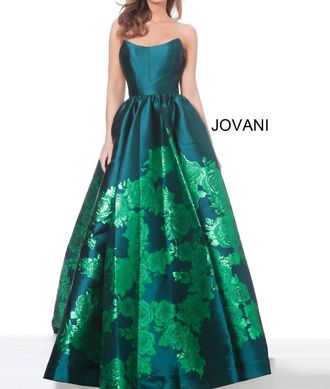 Jovani Strapless Floral Prom Gown In Green