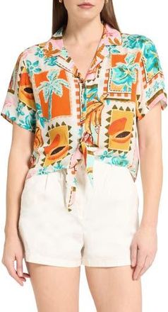 Caribbean Joe Crinkle Tie Front Top in Beige Multi at Nordstrom Rack, Size X-Large