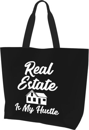AOOEDM Real Estate Is My Hustle Ladies Canvas Tote Reusable Shopping Bag