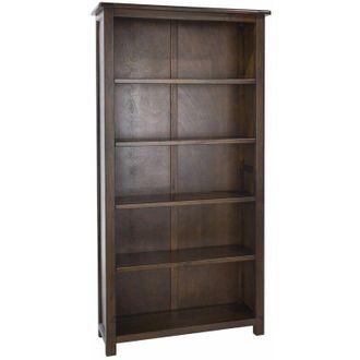Home Source Industries Home Source - Dark Wood Tall Pine Bookcase 5 Book Shelves Solid Wood Living Room Office