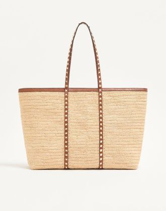 Valentino Garavani Borsa shopping Valentino Garavani Rockstud in rafia Donna NATURALE/SELLERIA UNI