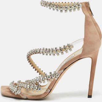 Jimmy Choo London Beige Pvc And Suede Josefine 100 Crystals Embellished Sandals