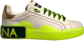 Dolce & Gabbana White Yellow Portofino Leather Sneakers Womens Shoes