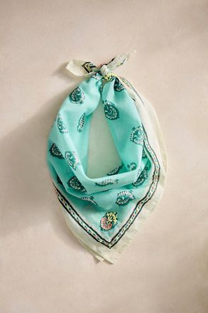 Terrain Embroidered Block Print Cotton Bandana