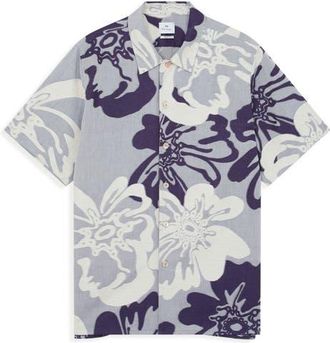 Paul Smith Casual Fit Floral Cotton Camp Shirt in Light Blue at Nordstrom, Size X-Large