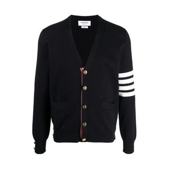 Thom Browne Milano Stitch V-hals vest - Heren - Truien - Blauw - Maat: S Katoen
