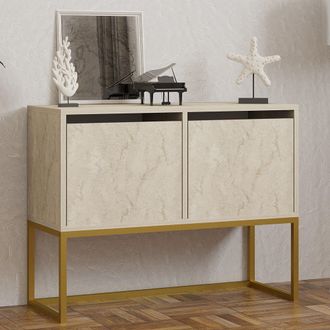 Dmora Consola Arresi, 2 Compartimentos, Estructura Oro, Superficie Beige, 90x34x70h Cm M&aacute;rmol Beige