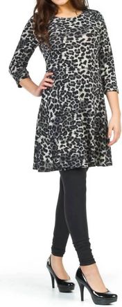 Papillon Leopard Print 3/4 Sleeve Fit And Flare Dress In Black