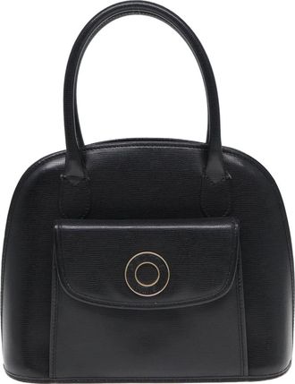 Celine Circle Logo Handbag Leather Black Leather Bag (Pre-Owned)