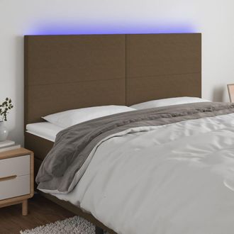vidaXL Cabecero Con Luces Led Tela Marr&oacute;n Oscuro 200x5x118/128 Cm Vidaxl