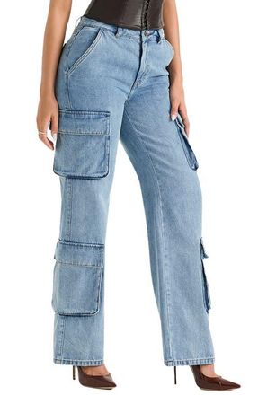 House of CB Ria Washed Utility Cargo Jeans in Blue at Nordstrom, Size Small D