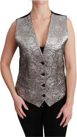 Dolce & Gabbana Getailleerd brokaat gilet - Dames - Jassen - Grijs - Maat: XS Leer