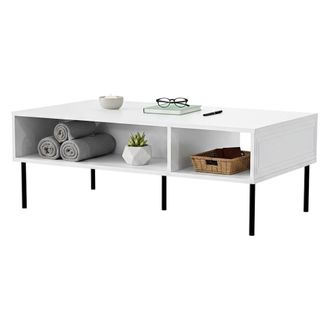 Dmora Mesa De Centro Enemonzo, Con Dos Compartimentos De Almacenamiento, Elevada Del Suelo, 110x60 H40 Cm, Blanca