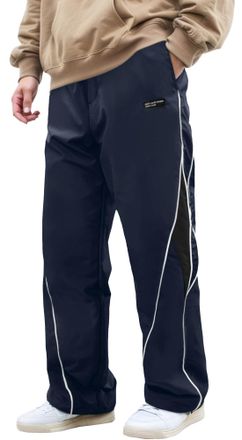 Feoya Mens Track Pants Straight Leg Baggy Joggers Y2k Drawstring Casual Trousers Hip Hop Streetwear Parachute Harajuku Pants Navy L