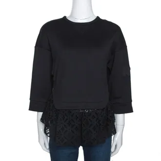 N&deg;21 N21 Black Cotton Terry Eyelet Lace Trim Top