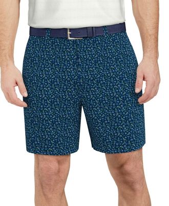 PGA TOUR Mens Pga Tour Golf Shorts True Navy Graphic Print Flat Front Activewear FTS999