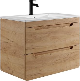 Vente-Unique Mueble de ba&ntilde;o flotante con lavabo en color natural de 80 cm - ARUBA