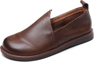 Generic Flat Heel Slip-On for Women Round Toe Rubber Sole Flexible Flat Heel Low Top Anti-Slip Casual Slip on Khaki