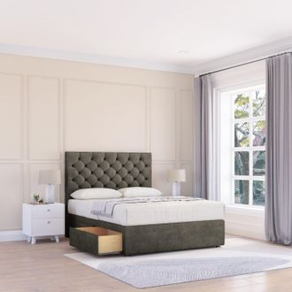 Sloomy Mayfair Dumfries Bed Set With No Drawers Mattress & 26 Headboard in Dark Grey | Size: Single