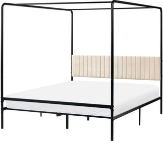 Beliani Letto a baldacchino doppio in metallo con struttura metallica e testiera imbottita 160 x 200 cm nero Dannemois