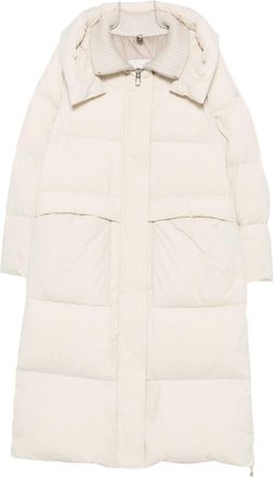Duno Beige Quilted Hooded Long Parka