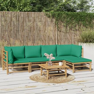 vidaXL Set De Muebles De Jard&iacute;n 6 Piezas Bamb&uacute; Con Cojines Verde Vidaxl
