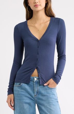 BP. Rib Knit V-Neck Cardigan in Navy Indigo at Nordstrom, Size Xx-Small