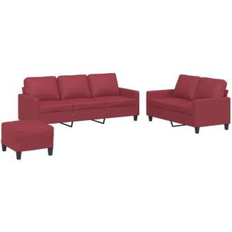 vidaXL Juego De Sof&aacute;s Con Cojines 3 Piezas Cuero Sint&eacute;tico Rojo Tinto Vidaxl