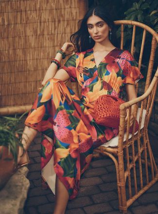 Icone Womens Double-face satin V-neck maxi dress