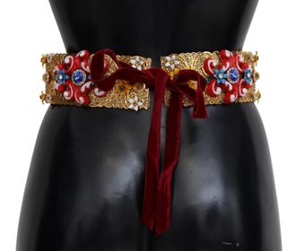 Dolce & Gabbana Womens Embellished Floral Crystal Wide Waist Carretto Belt Gold Nylon