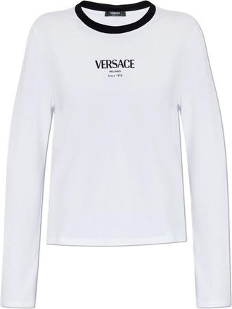 Versace Logo T-shirt - Dames - Longsleeves - Wit - S - Leer - Tops