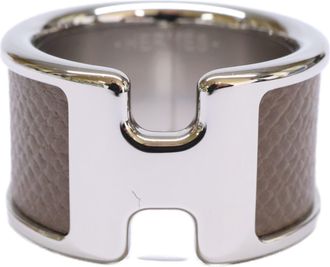 Herm&egrave;s Silver Etoupe Gray Metal Band Ring (Pre-Owned)