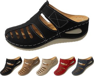 Generic Womens Clogs Summer Orthopaedic Sandals Comfortable Slippers Breathable Beach Shoes Wedge Heel Slip Sandals Garden Clogs Outdoor Mules Beach Shoes Non