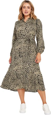 M&Co Womens Brown Leopard Print Midaxi Shirt Dress - Womens