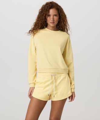 Vuori Clothing Halo Modern Crew Neck Shirt | Lemon Snap Heather | XS, Size Extra Small