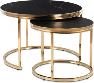 OEM Juego De Mesa De Centro Aron De 70 Cm/50 Cm, M&aacute;rmol Negro/glamour Dorado