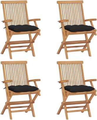vidaXL Vidaxl - Sillas De Jard&iacute;n 4 Uds Madera Maciza De Teca Con Cojines Negros