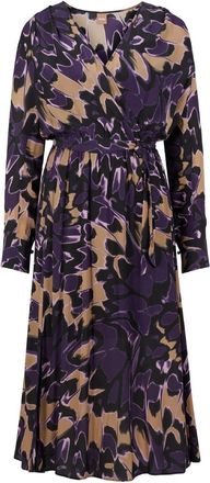 HUGO BOSS Womens Demaia V-Neck Long Sleeve Midi Dress in Open Misc - Multicolour - Size 8 UK